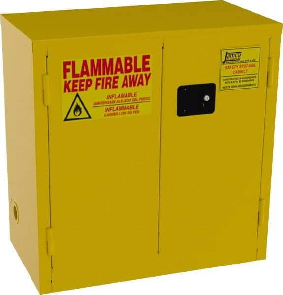 Jamco - 2 Door, 1 Shelf, Yellow Steel Double Wall Safety Cabinet for Flammable and Combustible Liquids - 35" High x 34" Wide x 18" Deep, Manual Closing Door, 3 Point Key Lock, 22 Gal Capacity - Best Tool & Supply