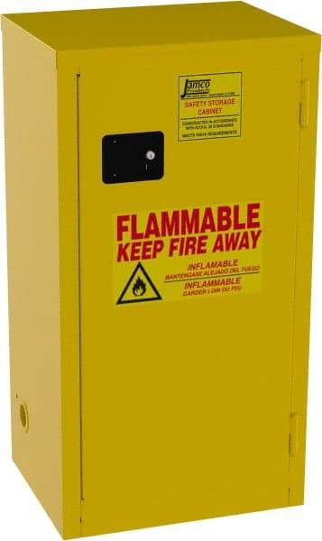 Jamco - 1 Door, 2 Shelf, Yellow Steel Double Wall Safety Cabinet for Flammable and Combustible Liquids - 44" High x 18" Wide x 23" Deep, Manual Closing Door, 3 Point Key Lock, 18 Gal Capacity - Best Tool & Supply