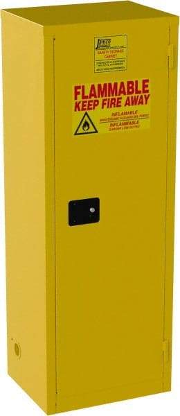 Jamco - 1 Door, 3 Shelf, Yellow Steel Double Wall Safety Cabinet for Flammable and Combustible Liquids - 65" High x 18" Wide x 23" Deep, Manual Closing Door, 3 Point Key Lock, 24 Gal Capacity - Best Tool & Supply