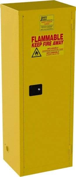 Jamco - 1 Door, 3 Shelf, Yellow Steel Double Wall Safety Cabinet for Flammable and Combustible Liquids - 65" High x 18" Wide x 23" Deep, Self Closing Door, 3 Point Key Lock, 24 Gal Capacity - Best Tool & Supply