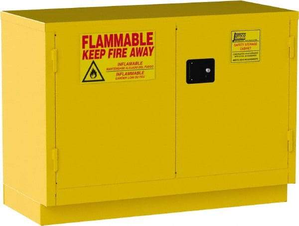 Jamco - 2 Door, 1 Shelf, Yellow Steel Double Wall Safety Cabinet for Flammable and Combustible Liquids - 35" High x 22" Wide x 48" Deep, Self Closing Door, 3 Point Key Lock, 30 Gal Capacity - Best Tool & Supply