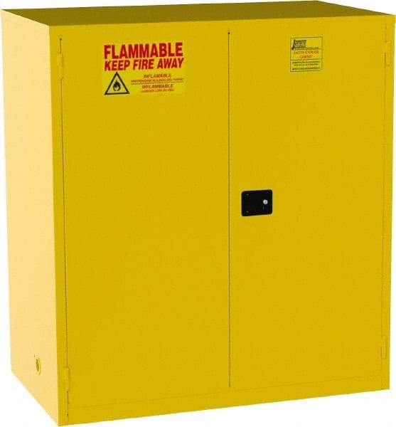 Jamco - 2 Door, 2 Shelf, Yellow Steel Double Wall Safety Cabinet for Flammable and Combustible Liquids - 65" High x 34" Wide x 59" Deep, Manual Closing Door, 3 Point Key Lock, 120 Gal Capacity - Best Tool & Supply