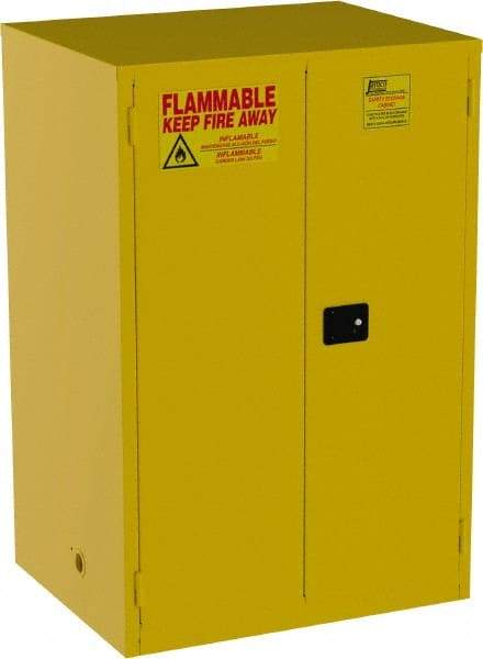 Jamco - 2 Door, 2 Shelf, Yellow Steel Double Wall Safety Cabinet for Flammable and Combustible Liquids - 65" High x 34" Wide x 43" Deep, Manual Closing Door, 3 Point Key Lock, 90 Gal Capacity - Best Tool & Supply