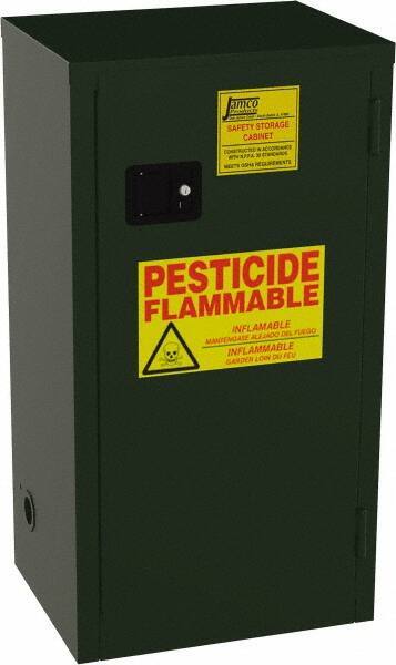 Jamco - 1 Door, 2 Shelf, Green Steel Double Wall Safety Cabinet for Flammable and Combustible Liquids - 44" High x 18" Wide x 23" Deep, Self Closing Door, 3 Point Key Lock, 18 Gal Capacity - Best Tool & Supply