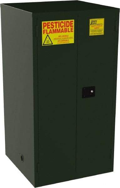 Jamco - 2 Door, 2 Shelf, Green Steel Double Wall Safety Cabinet for Flammable and Combustible Liquids - 65" High x 34" Wide x 34" Deep, Manual Closing Door, 3 Point Key Lock, 60 Gal Capacity - Best Tool & Supply