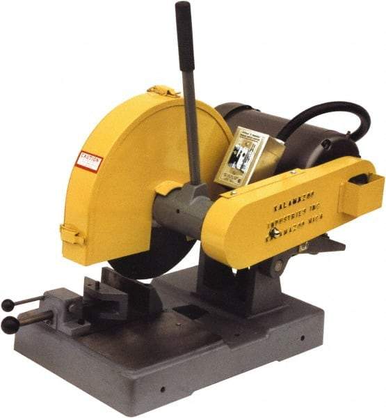 Kalamazoo - 14" Blade Diam, 1" Arbor Hole, Straight Chop & Cutoff Saw - 4,400 RPM, 5 hp, 220 Volts, 1 Phase - Best Tool & Supply