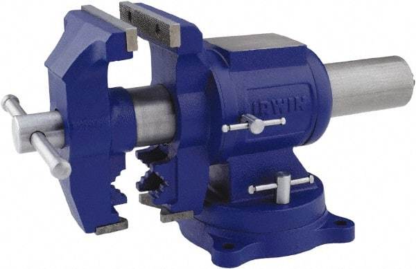 Irwin - 5" Jaw Width, 4-57/64" Opening Capacity, 3" Throat Depth, Steel Swivel Bench Vise - Bolt Down Base Attachment, Anvil - Best Tool & Supply