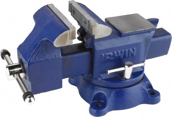 Irwin - 4-1/2" Jaw Width, 4" Opening Capacity, 2-3/8" Throat Depth, Steel Stationary Bench Vise - Bolt Down Base Attachment, Anvil - Best Tool & Supply