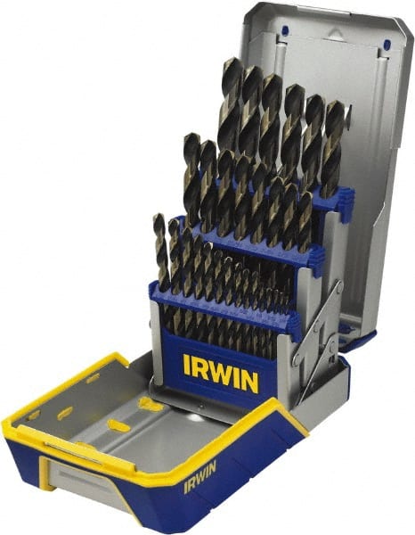 Irwin - 1/16 to 1/2", 135° Point, Oxide/Gold Finish, High Speed Steel Jobber Length Drill Bit Set - Best Tool & Supply