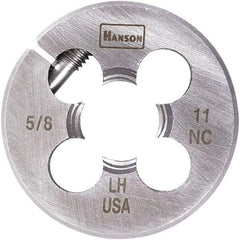 Irwin Hanson - 1-3/8 - 12 UNF Thread, 3" Outside Diam Carbon Steel Round Die - 1" Thick, Right Hand Thread, Adjustable - Exact Industrial Supply