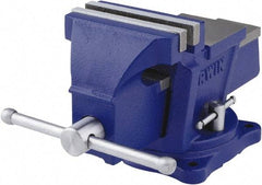 Irwin - 4" Jaw Width, 3" Opening Capacity, 2-3/8" Throat Depth, Steel Swivel Bench Vise - Bolt Down Base Attachment, Anvil - Best Tool & Supply