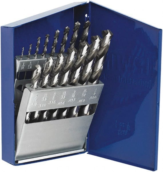 Irwin - 1/16 to 1/2", 118° Point, Bright Finish, High Speed Steel Jobber Length Drill Bit Set - Best Tool & Supply