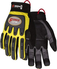 MCR Safety - Size XL Work Gloves - Adjustable Closure Cuff, Yellow Hi-Vis, Gray Leather, Red Logo, Hi-Vis Yellow Fabric, Paired - Best Tool & Supply