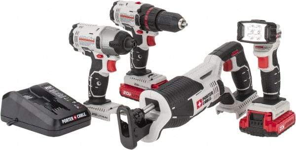 Porter-Cable - 20 Volt Cordless Tool Combination Kit - Includes 1/2" Drill/Driver, 1/4" Impact Driver, Reciprocating Saw & Flash Light, Lithium-Ion Battery Included - Best Tool & Supply