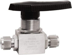 Brennan - 1/2" Pipe, Tube End Connections, Stainless Steel, Inline, Two Way Flow, Instrumentation Ball Valve - 3,000 psi WOG Rating, Nylon Handle, PTFE Seal, PFA Seat, Swaglok SS-45S8 - Best Tool & Supply