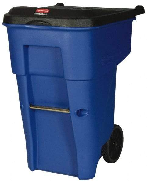 Rubbermaid - 65 Gal Blue Rectangle Trash Can - Polyethylene, 41.8" High x 32.3" Long x 25.3" Wide - Best Tool & Supply