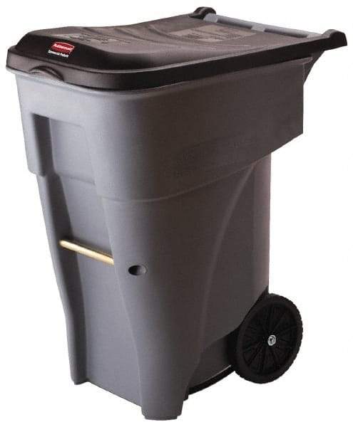 Rubbermaid - 65 Gal Gray Rectangle Trash Can - Polyethylene, 41.8" High x 32.3" Long x 25.3" Wide - Best Tool & Supply