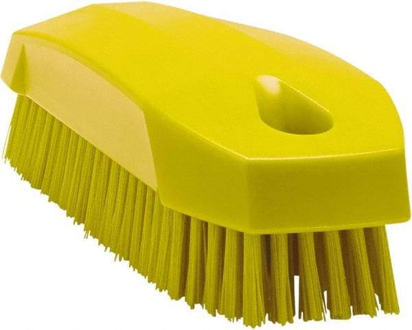 Vikan - 0.7" Bristle Length, Polyester Scrub Brush - 1-1/2" Wide Head, 4-1/2" OAL, Yellow, Polypropylene Block - Best Tool & Supply