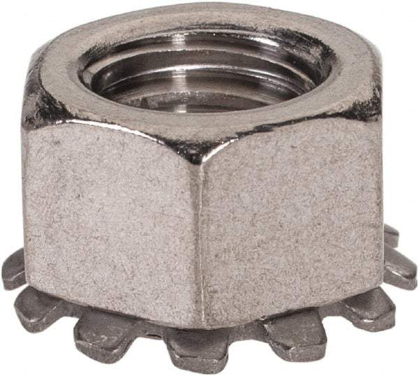 Value Collection - 3/8-16, 0.391" High, Uncoated, Stainless Steel Hex Nut with External Tooth Washer - 21/32" Washer Diam, 9/16" Width Across Flats, Grade 18-8 - Best Tool & Supply