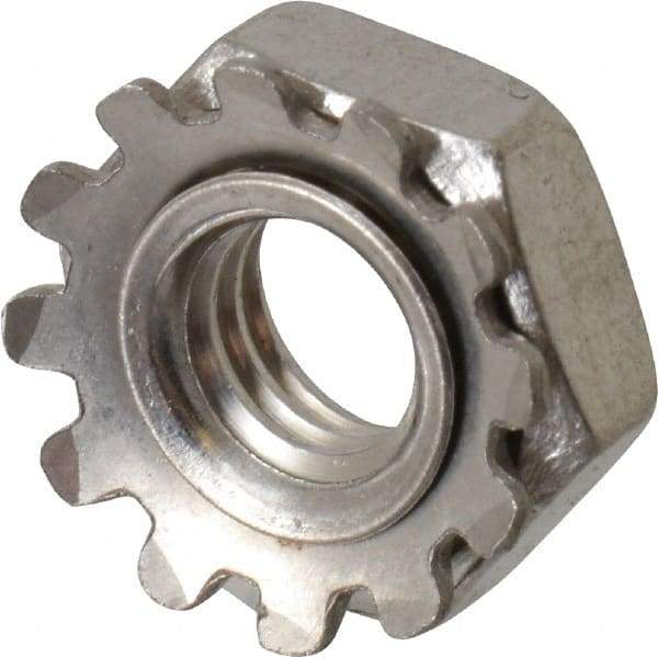 Value Collection - #10-32, 5/32" High, Uncoated, Stainless Steel Hex Nut with External Tooth Washer - 13/32" Washer Diam, 3/8" Width Across Flats, Grade 18-8 - Best Tool & Supply