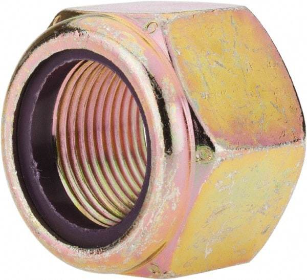 Value Collection - 1-14 UNF Grade 8 Hex Lock Nut with Nylon Insert - 1-7/16" Width Across Flats, 1-3/64" High, Zinc Yellow Dichromate Finish - Best Tool & Supply