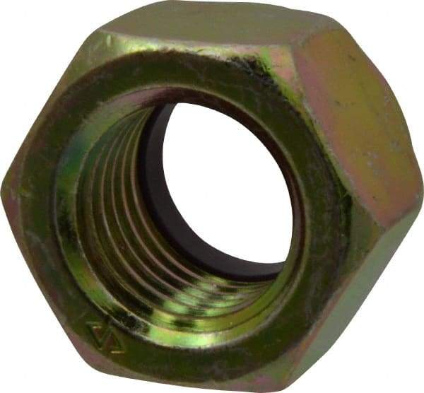 Value Collection - 1-8 UNC Grade 8 Hex Lock Nut with Nylon Insert - 1-7/16" Width Across Flats, 1-3/64" High, Zinc Yellow Dichromate Finish - Best Tool & Supply