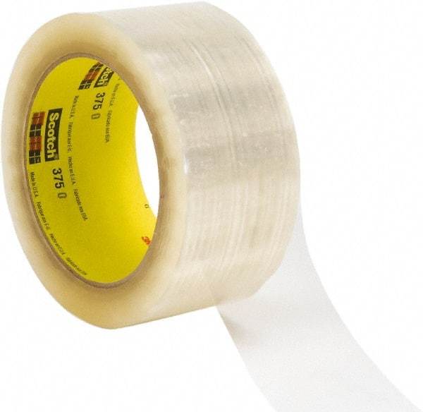 3M - 72mm x 914m Clear Rubber Adhesive Sealing Tape - Polypropylene Film Backing, 3.1 mil Thick, 35 Lb Tensile Strength, Series 375 - Best Tool & Supply