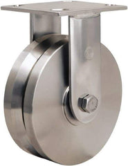 Hamilton - 6" Diam x 2" Wide, Stainless Steel Swivel Caster - 800 Lb Capacity, Top Plate Mount, 3-3/4" x 4-1/2" Plate, Stainless Steel Precision Ball Bearing - Best Tool & Supply