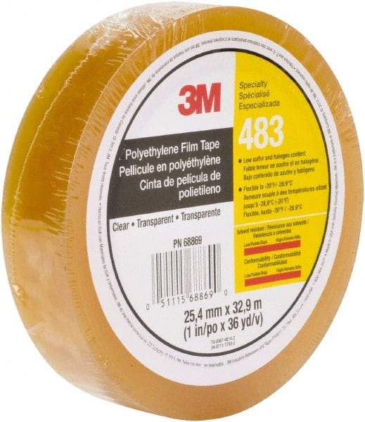 3M - 36 Yds. x 1", Clear Polyethylene Film Tape - 483 Series, 5 mil Thick, 10 Lb./Inch Tensile Strength - Best Tool & Supply