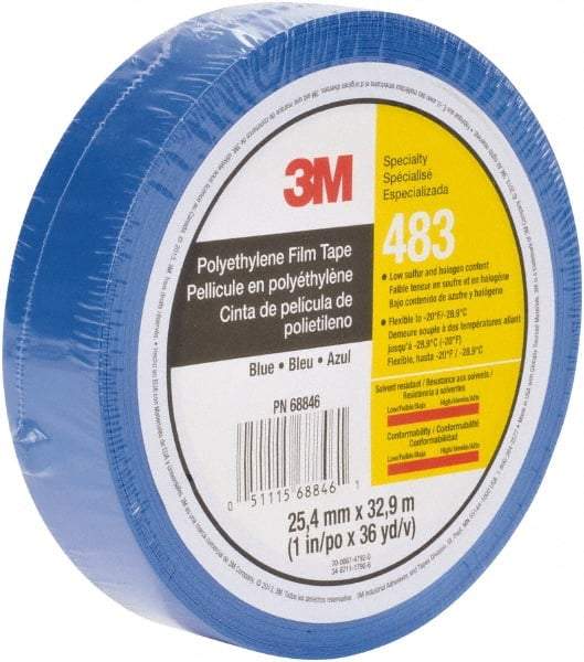 3M - 36 Yds. x 1", Blue Polyethylene Film Tape - 483 Series, 5 mil Thick, 10 Lb./Inch Tensile Strength - Best Tool & Supply