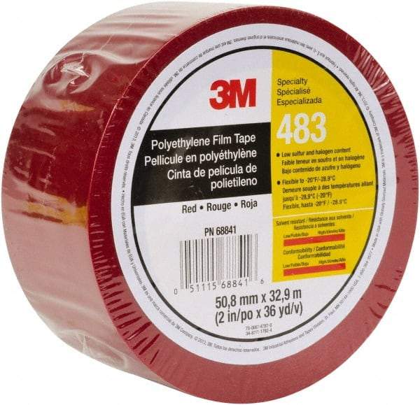 3M - 36 Yds. x 2", Red Polyethylene Film Tape - 483 Series, 5 mil Thick, 10 Lb./Inch Tensile Strength - Best Tool & Supply