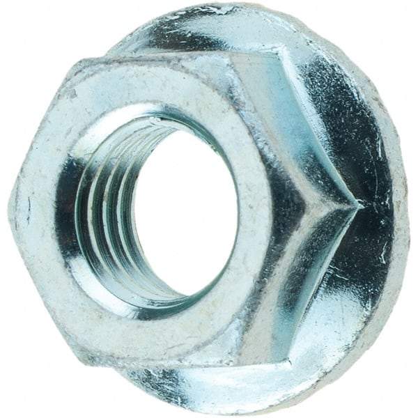 Value Collection - 5/16-24, 0.68" Flange Diam, Serrated Flange Nut - Grade Grade 2 Steel, Zinc-Plated Finish, 0.283" Flange Height - Best Tool & Supply