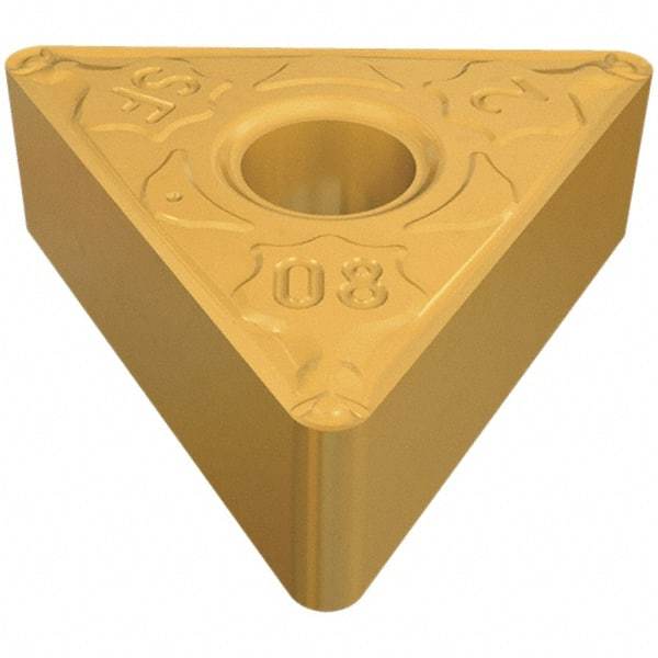 Iscar - TNMG331 SF Grade IC520N Cermet Turning Insert - TiCN/TiN Finish, 60° Triangle, 3/8" Inscr Circle, 3/16" Thick, 1/64" Corner Radius - Best Tool & Supply