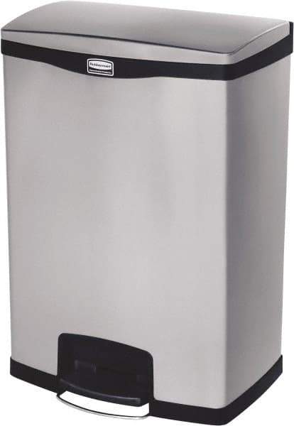 Rubbermaid - 24 Gal Rectangle Unlabeled Trash Can - 31.83" High x 21-3/4" Long, Chrome, Black, Metal - Best Tool & Supply