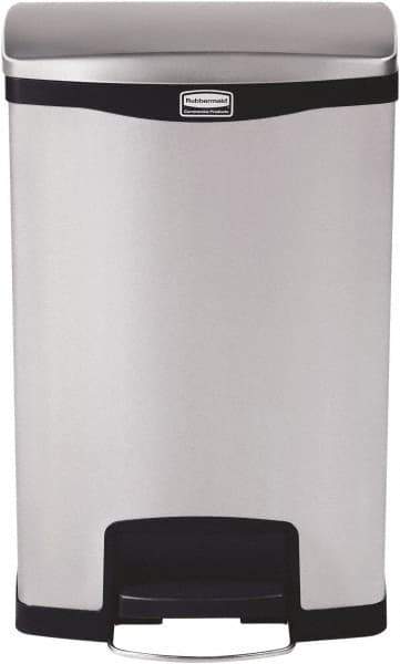 Rubbermaid - 13 Gal Rectangle Unlabeled Trash Can - 28.66" High x 18-1/8" Long, Chrome, Black, Metal - Best Tool & Supply