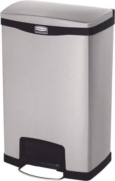 Rubbermaid - 13 Gal Rectangle Unlabeled Trash Can - 28.66" High x 18-1/8" Long, Chrome, Black, Metal - Best Tool & Supply