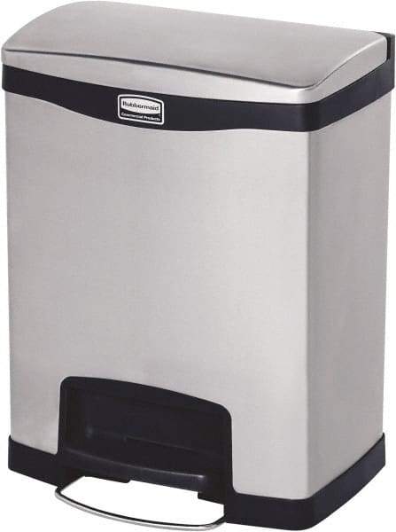 Rubbermaid - 8 Gal Rectangle Unlabeled Trash Can - 21.86" High x 16-7/8" Long, Chrome, Black, Metal - Best Tool & Supply