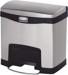 Rubbermaid - 4 Gal Rectangle Unlabeled Trash Can - 15.73" High x 15-1/2" Long, Chrome, Black, Metal - Best Tool & Supply