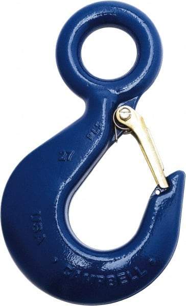 Campbell - 1,500 Lb Capacity, Chain Grade 100, Alloy Steel Eye Hook - 4.06" Reach, 27/32" Eye ID, 5.19" OAL, Painted Blue - Best Tool & Supply