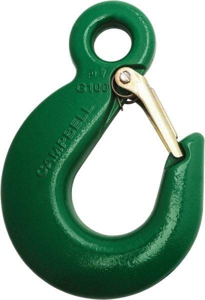 Campbell - 8,800 Lb Capacity, Chain Grade 100, Alloy Steel Eye Hook - 5.09" Reach, 13/16" Eye ID, 7" OAL, Painted Green - Best Tool & Supply