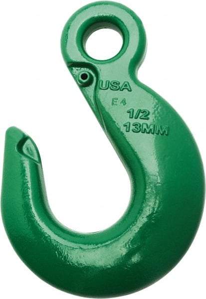 Campbell - 22,600 Lb Capacity, Chain Grade 100, Alloy Steel Eye Hook - 7.72" Reach, 1-5/16" Eye ID, 10-3/4" OAL, Painted Green - Best Tool & Supply