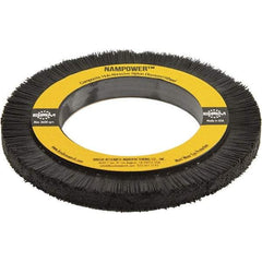 Brush Research Mfg. - 5-29/32" OD, 3-1/4" Arbor Hole, Crimped Abrasive Nylon Wheel Brush - 0.5906" Face Width, 3/4" Trim Length, 3,600 RPM - Best Tool & Supply