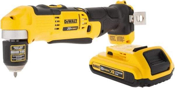 DeWALT - 20 Volt 3/8" Chuck Right Angle Handle Cordless Drill - 0-650 & 0-2000 RPM, Keyless Chuck, Reversible, 1 Lithium-Ion Battery Included - Best Tool & Supply