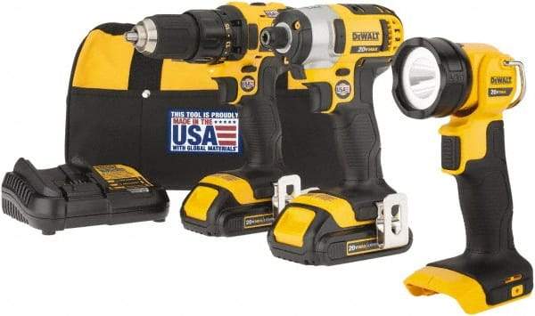 DeWALT - 20 Volt Cordless Tool Combination Kit - Includes 1/2" Drill/Driver, 1/4" Impact Driver & Work Light, Lithium-Ion Battery Included - Best Tool & Supply