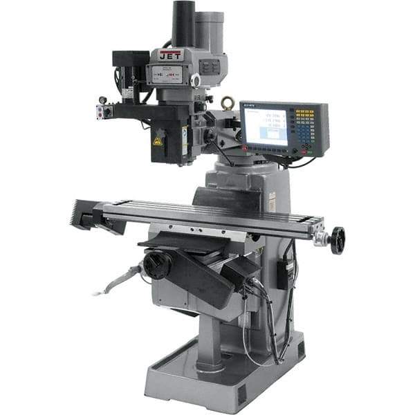 Jet - 9" Table Width x 49" Table Length, Variable Speed Pulley Control, 3 Phase Knee Milling Machine - R8 Spindle Taper, 3 hp - Best Tool & Supply