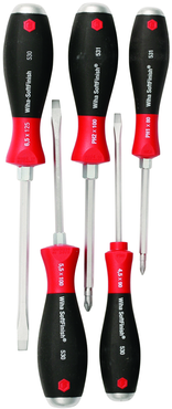 5 Piece - SoftFinish® Cushion Grip Extra Heavy Duty Screwdriver w/ Hex Bolster & Metal Striking Cap Set - #53075 - Includes: Slotted 4.5 - 6.5mm Phillips #1 - 2 - Extra Heavy Duty - Best Tool & Supply