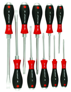 10 Piece - SoftFinish® Cushion Grip Extra Heavy Duty Screwdriver w/ Hex Bolster & Metal Striking Cap Set - #53099 - Includes: Slotted 3.5 - 12.0mm Phillips #1 - 3 - Best Tool & Supply