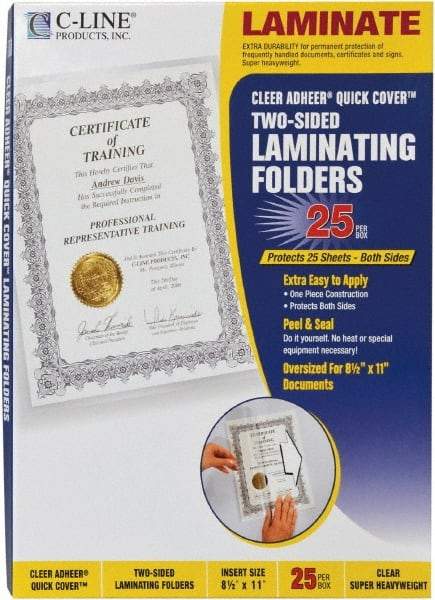 C-LINE - 25 Self-Laminating Pockets - 12 mil Thick x 9.13" Wide x 0.95' Long - Best Tool & Supply