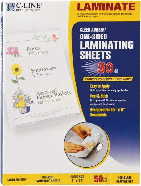 C-LINE - 50 Self-Laminating Sheets - 2 mil Thick x 9" Wide x 1' Long - Best Tool & Supply