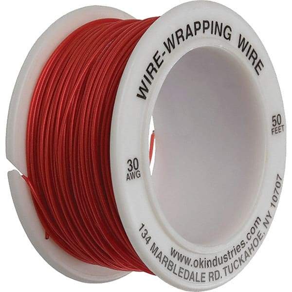 OK Industries - 30 AWG, 1 Strand, 15.2 m OAL, Copper Hook Up Wire - Red Kynar Jacket - Best Tool & Supply